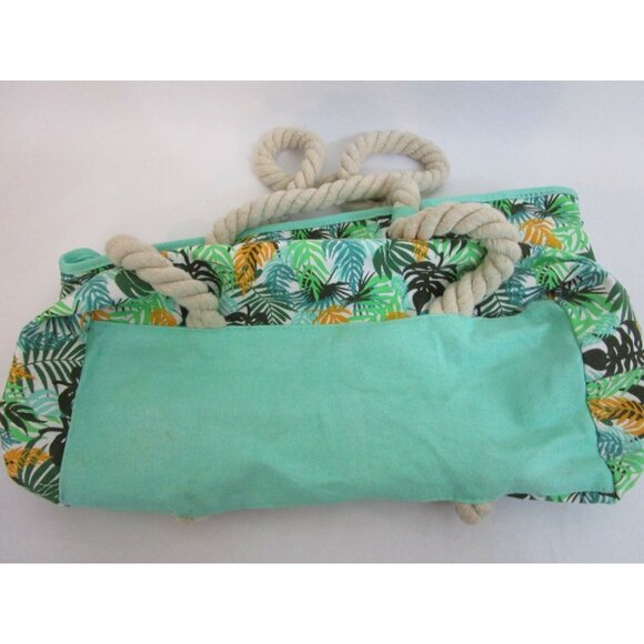 Beach Bag Rope Handles Tote Shopping Lined Packable Hawaiian Floral Green - Picture 5 of 5